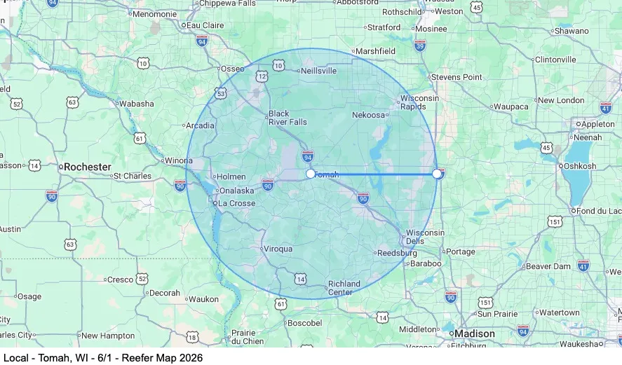 Local - Tomah, WI - 6/1 - Reefer map