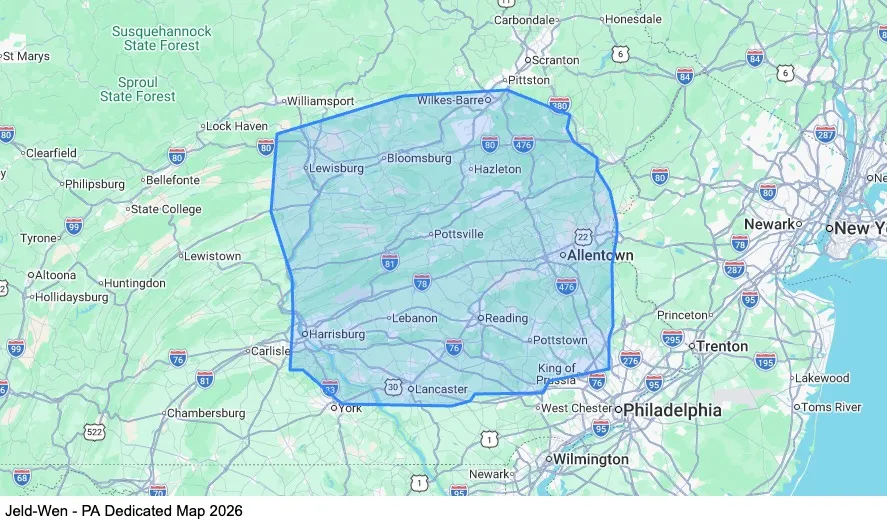 Jeld-Wen - PA Dedicated map