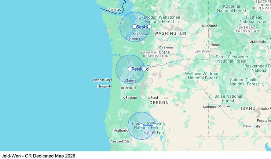 Jeld-Wen - OR Dedicated map