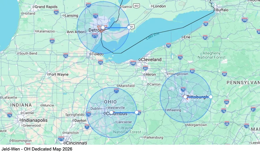 Jeld-Wen - OH Dedicated map