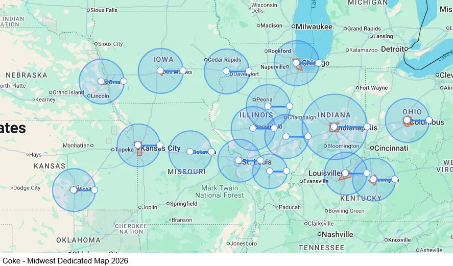 Coke - Midwest Dedicated map