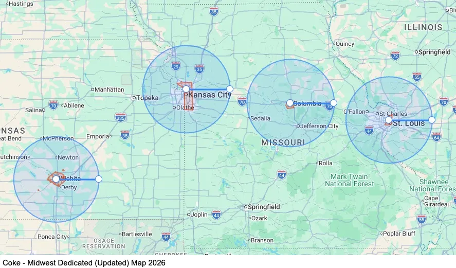Coke - Midwest Dedicated map