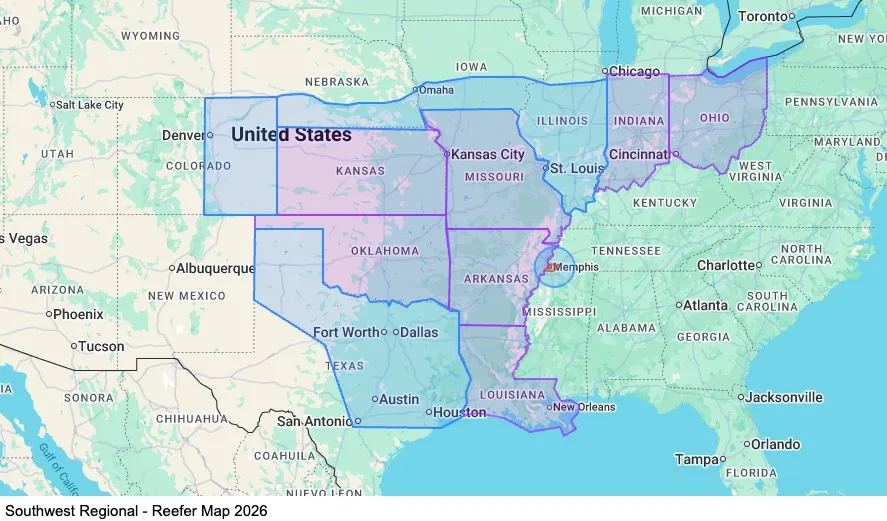 Southwest Regional - Reefer map