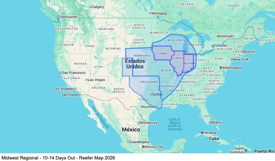 Midwest Regional - 10-14 Days Out - Reefer map