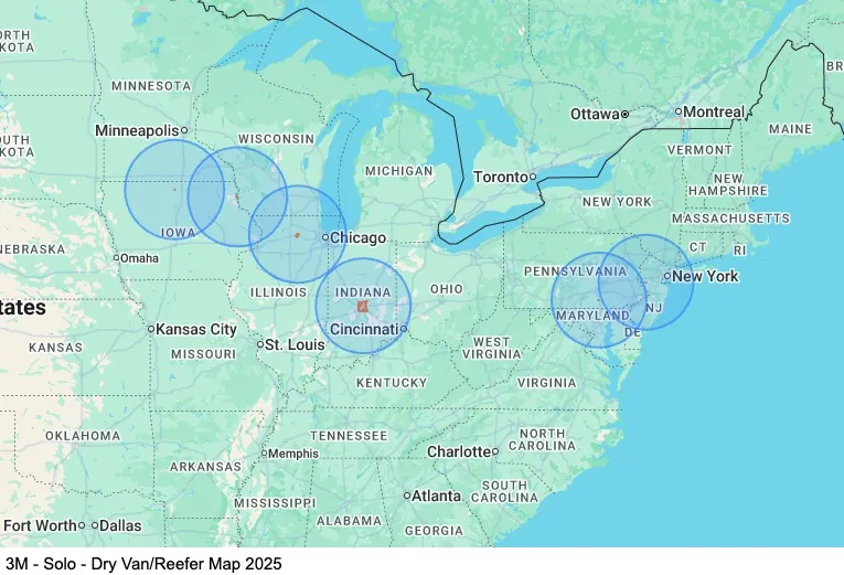 Dedicated - Solo - Dry Van/Reefer map
