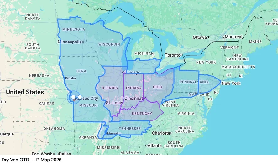 Dry Van OTR - Lease Purchase map