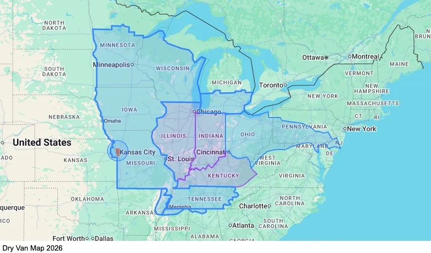Dry Van OTR - Home Bi-Weekly map