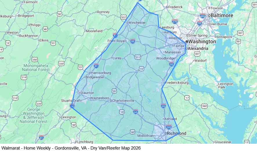 Dedicated - Home Weekly - Gordonsville, VA - Dry Van/Reefer - Lease Purchase map