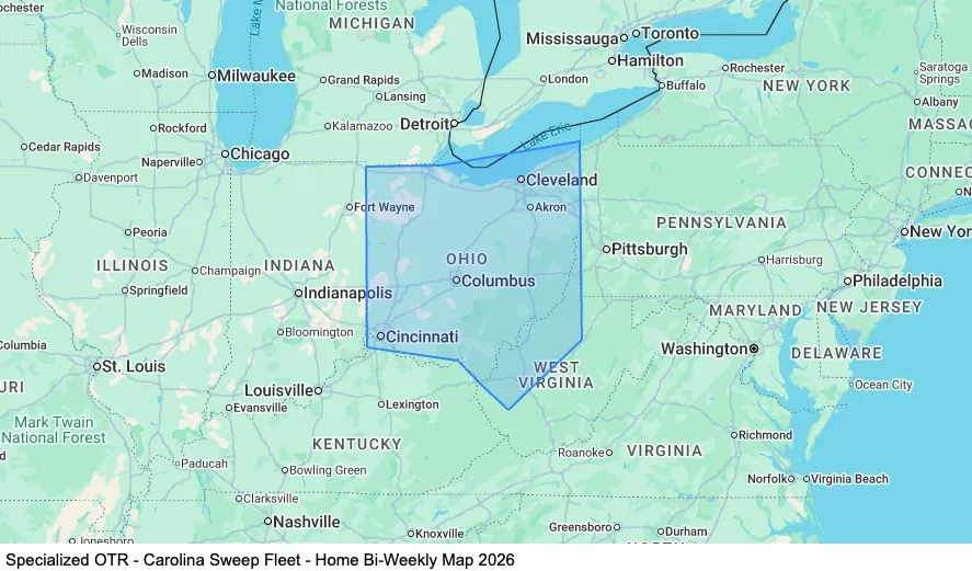 Specialized OTR - Dedicated Fleet - Home Bi-Weekly map