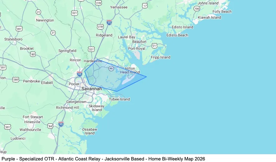Specialized OTR - Atlantic Coast Relay - Jacksonville Based - Home Bi-Weekly map