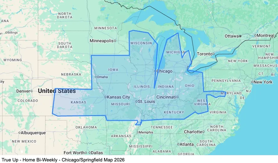 True Up - Home Bi-Weekly - Chicago/Springfield map