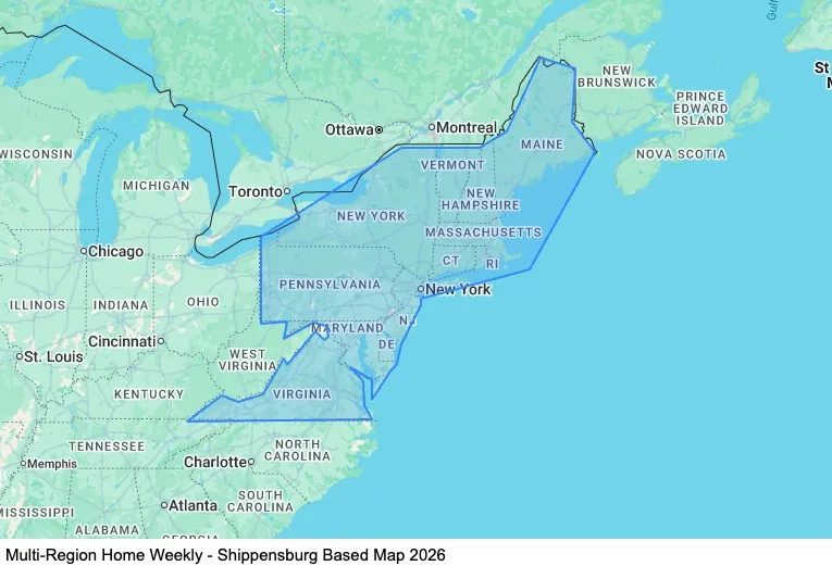 Multi-Region - Shippensburg Based map