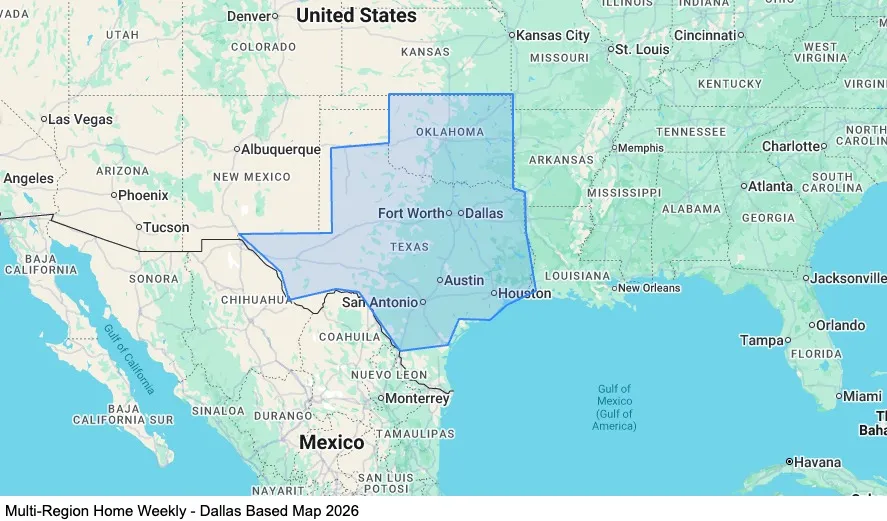 Multi-Region - Dallas Based map