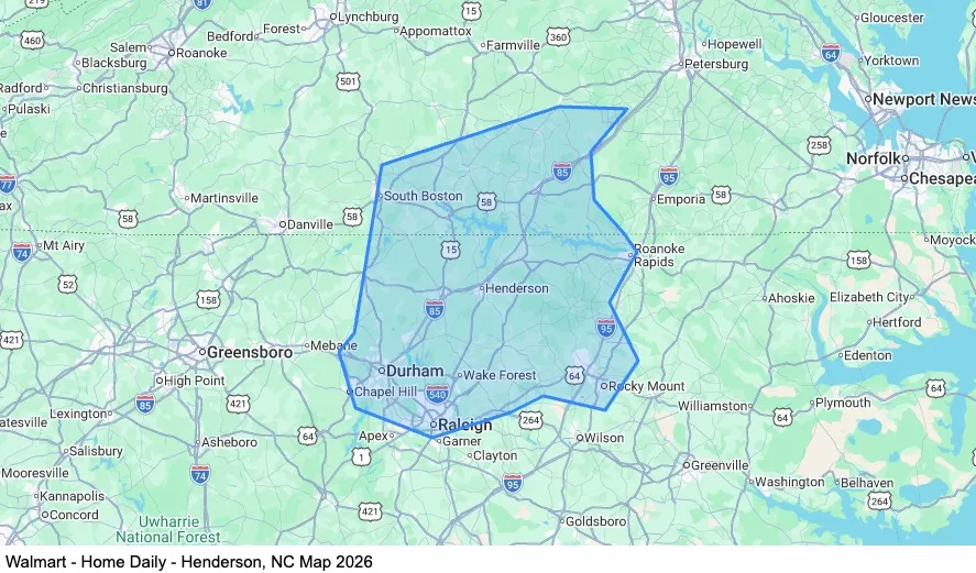 Dedicated - Home Daily - Henderson, NC map