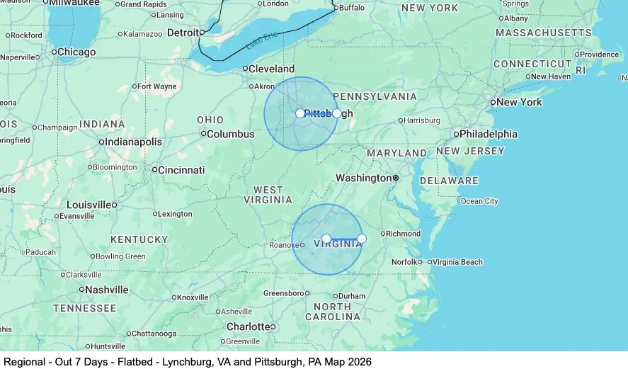 Regional - Out 7 Days - Flatbed map