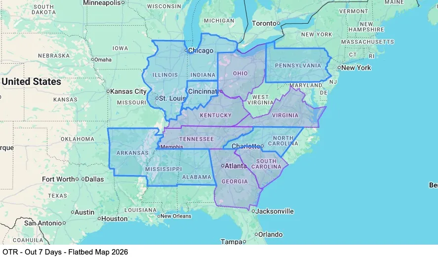 OTR - Out 7 Days - Flatbed map