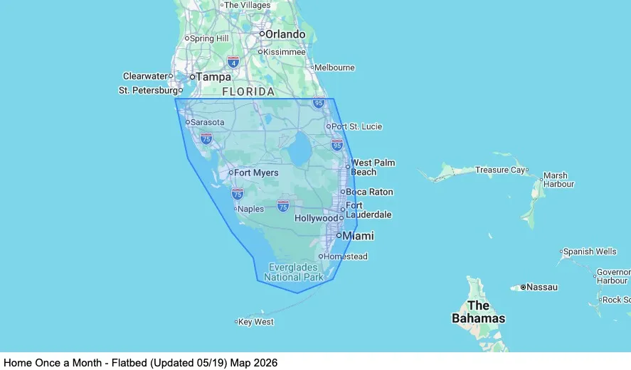 Home Once a Month - Flatbed 101 map