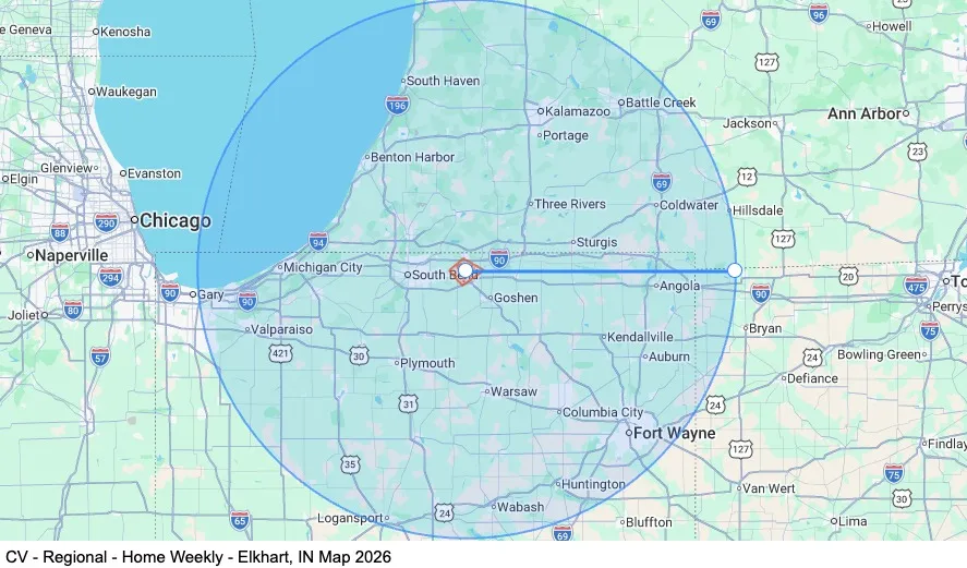 Regional - Home Weekly CV- Elkhart, IN map