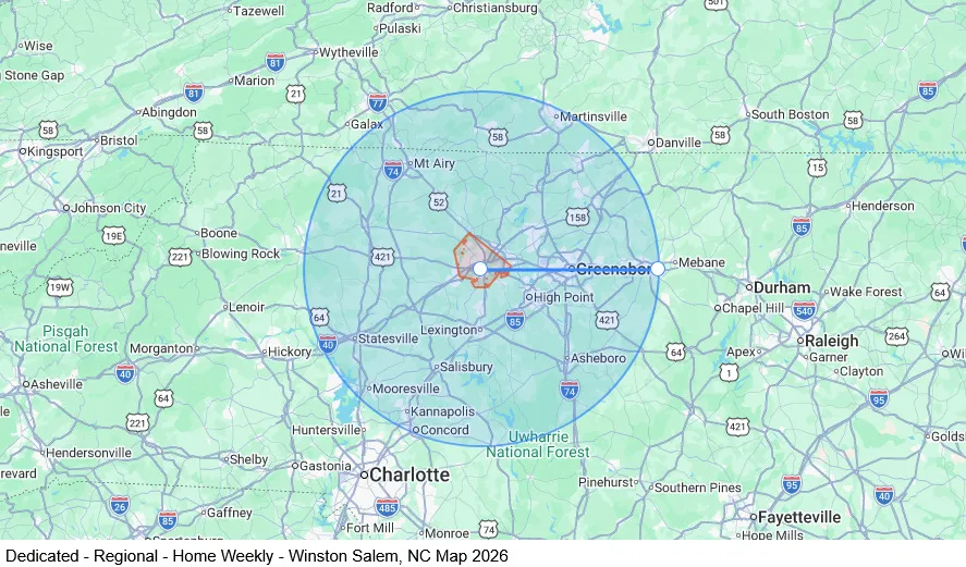 Dedicated - Regional - Home Weekly - Winston Salem, NC map
