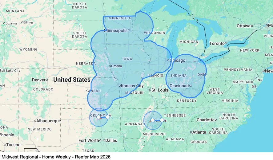 Midwest Regional - Reefer map