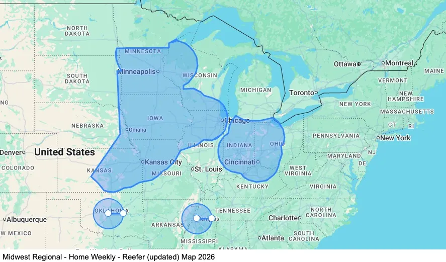 Midwest Regional - Reefer map