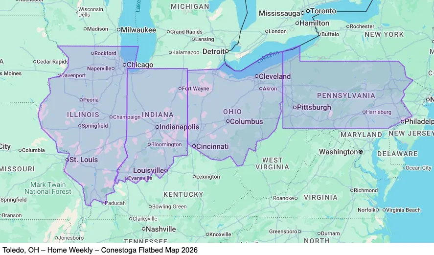 Toledo, OH – Home Weekly – Conestoga Flatbed map