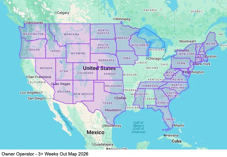 Owner Operator - 3+ Weeks Out map