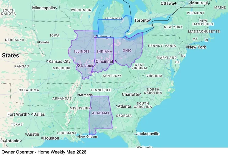 Owner Operator - Home Weekly map