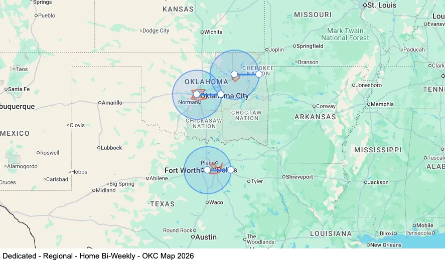 Dedicated - Regional - Home Bi-Weekly - OKC map