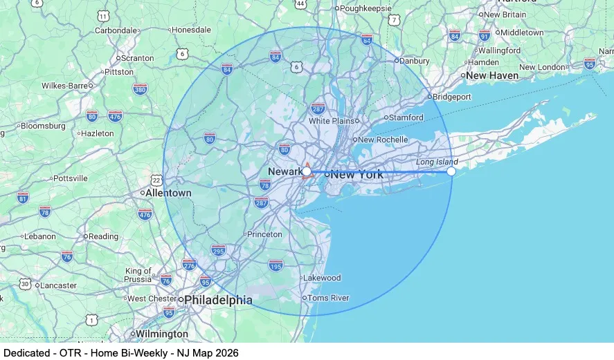 Dedicated - OTR - Home Bi-Weekly - NJ map