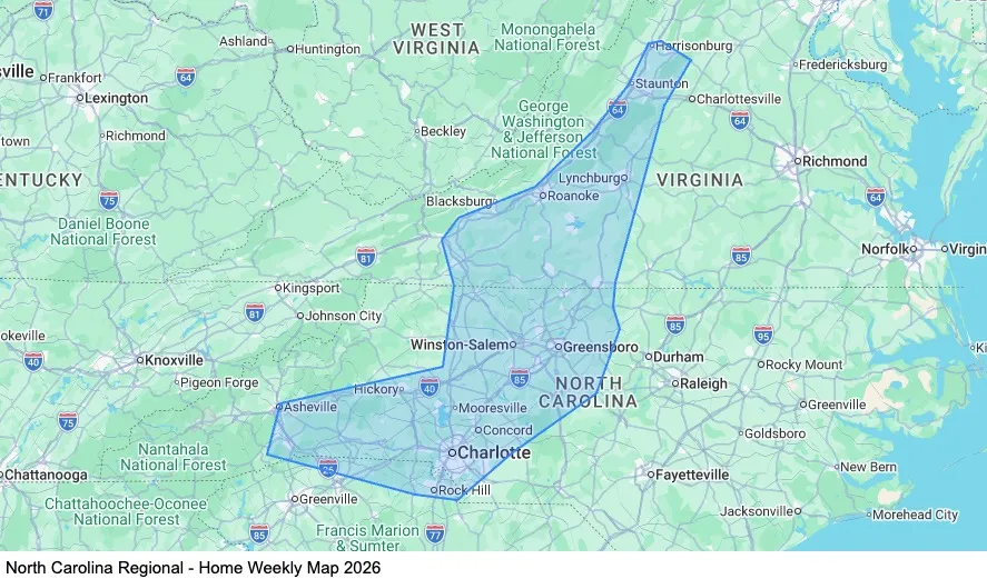 North Carolina Regional - Home Weekly map