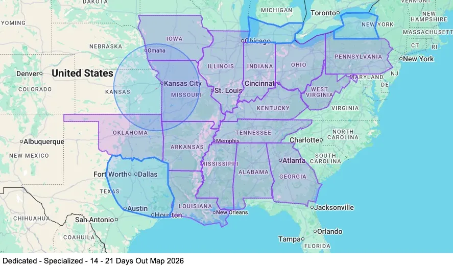 Dedicated - Specialized - 14 - 21 Days Out map