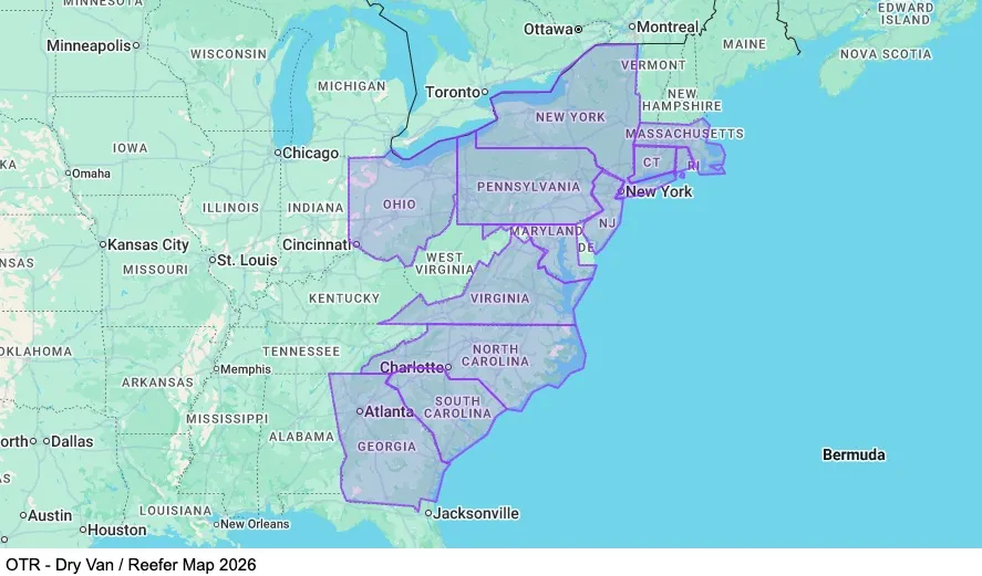 OTR - Dry Van / Reefer map