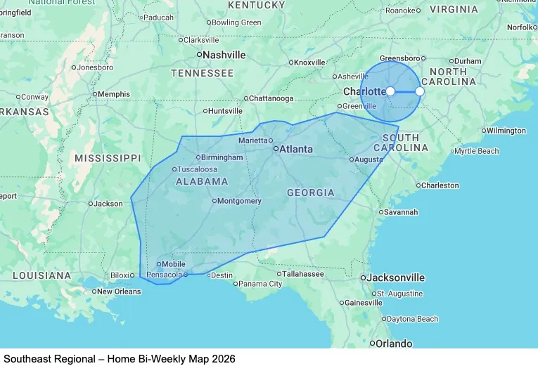 Southeast Regional - Home Bi-Weekly map