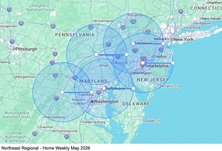 Northeast Regional - Home Weekly map