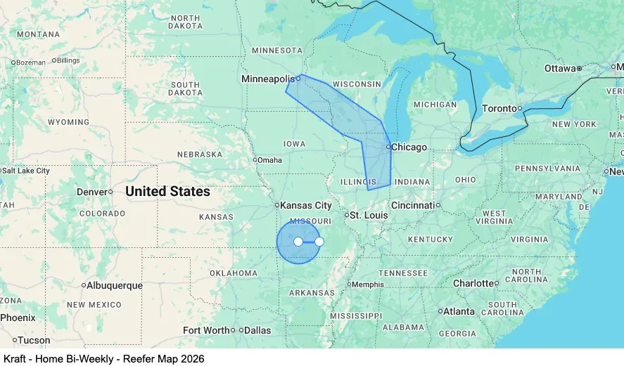 Dedicated - Home Bi-Weekly - Reefer map