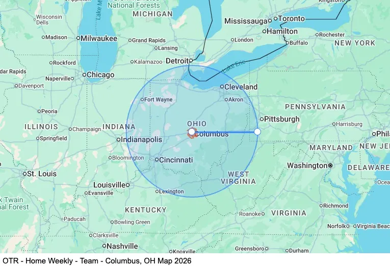 OTR - Home Weekly - Team - Columbus, OH map